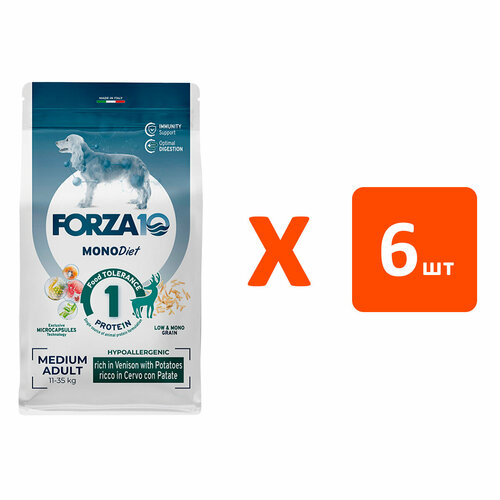 FORZA10 DOG MEDIUM MONODIET монобелковый для взрослых собак средних пород при аллергии с олениной и картофелем (1,5 кг х 6 шт) фотография