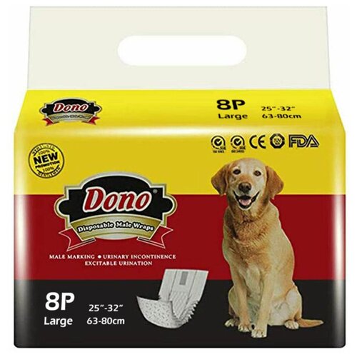 Pet Soft Одноразовые впитывающие пояса для кобелей с индикацией наполнения DONO MALE PET DIAPER L 8шт фотография