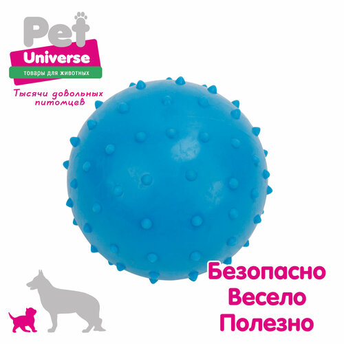 Игрушка для собак Pet Universe большой мячик с отверстием пупырышками и звуком диаметр 9 см, ТПР, PU3050 фотография