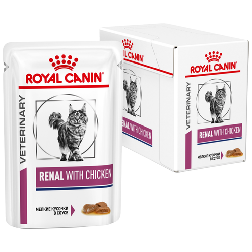 корм для кошек Royal Canin Renal, при проблемах с почками, с курицей 12 шт. х 85 г (кусочки в соусе) фотография