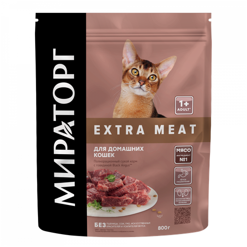 Сухой корм для кошек Мираторг Extra Meat с говядиной Black Angus для домашних кошек 800 г фотография