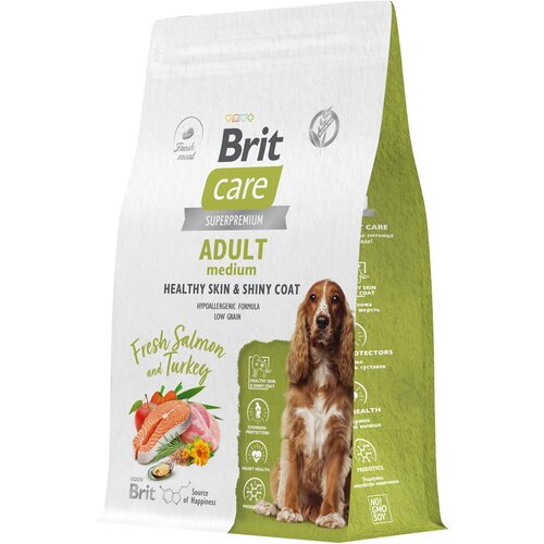 Сухой корм для собак средних пород Brit Care Dog Adult M Healthy Skin&Shiny Coat​​​​, здоровая кожа и шерсть, с лососем и индейкой 3 кг фотография