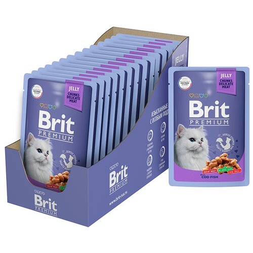 корм для кошек Brit Premium Cod Fish 14 шт. х 85 г (кусочки в желе) фотография