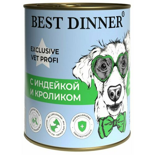 Влажный корм для собак Best Dinner Exclusive Hypoallergenic, гипоаллергенный, индейка, кролик 1 уп. х 1 шт. х 340 г фотография