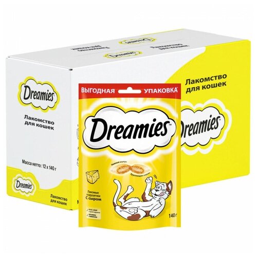 Лакомство для кошек Dreamies подушечки с сыром, 12 шт по 140 г фотография