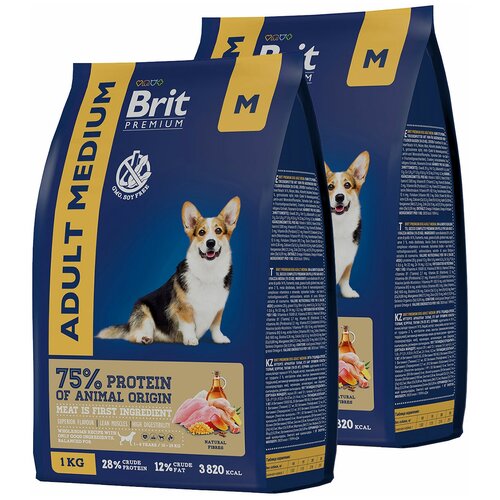 BRIT PREMIUM DOG ADULT MEDIUM для взрослых собак средних пород с курицей (1 + 1 кг) фотография