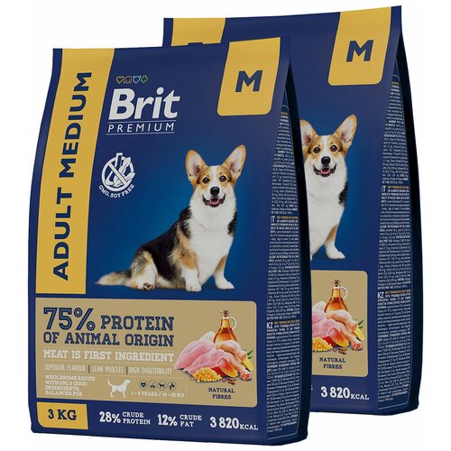 BRIT PREMIUM DOG ADULT MEDIUM для взрослых собак средних пород с курицей (3 + 3 кг) фотография