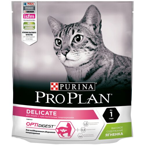 Сухой корм для кошек Purina Pro Plan DELICATE ADULT OPTIDIGEST с чувствительным пищеварением, с ягненком, 4 шт. х 400 г фотография