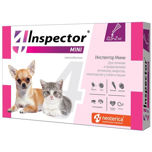 фотография Inspector  Mini Капли от блох, клещей и гельминтов для кошек и собак 1 шт. в уп., 1 уп., купить онлайн 529 рубл