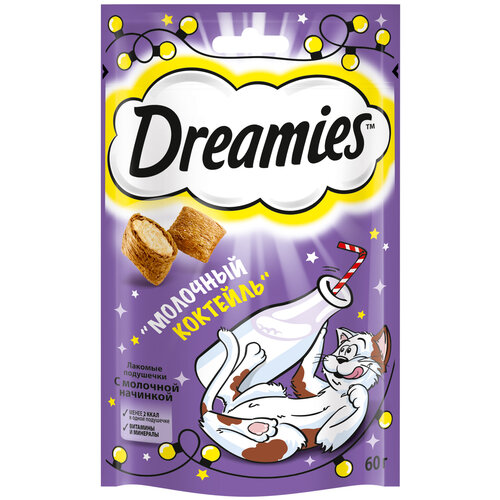 Лакомство для кошек  Dreamies Подушечки, 360 г 6 уп. молоко фотография