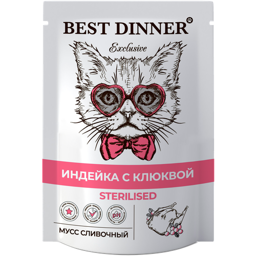 фотография Влажный корм для стерилизованных кошек Best Dinner с индейкой, с клюквой 24 уп. х 24 шт. х 85 г (мусс), купить онлайн 2640 рубл