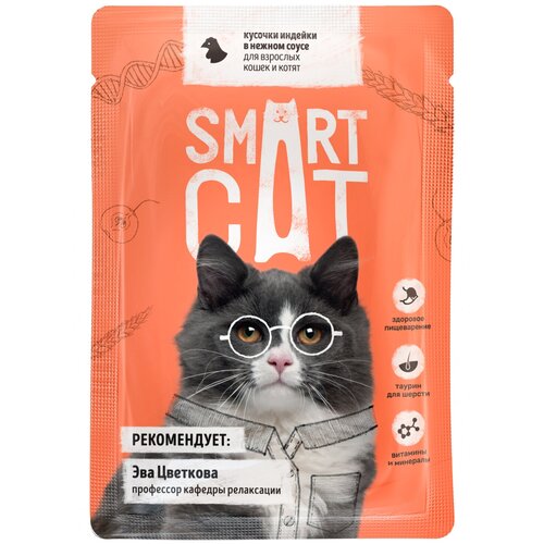 Пауч Smart Cat для взрослых кошек и котят с кусочками индейки в нежном соусе 25шт*85г фотография