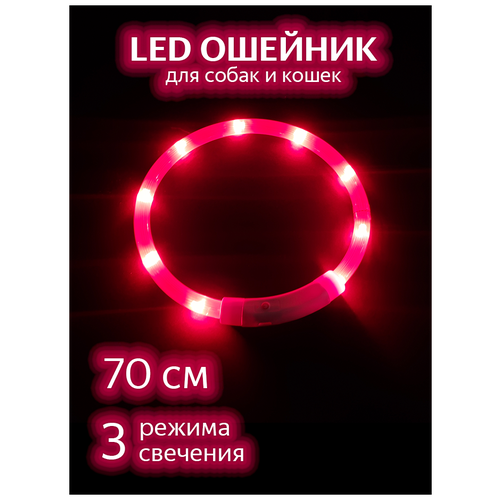 Светящийся ошейник для собак / Красный 70см / Светодиодный LED ошейник для собак / Дрессировка / Поводок фотография