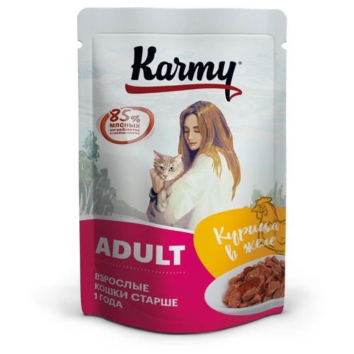 корм для кошек Karmy Adult, курица 80 г (кусочки в желе) фотография