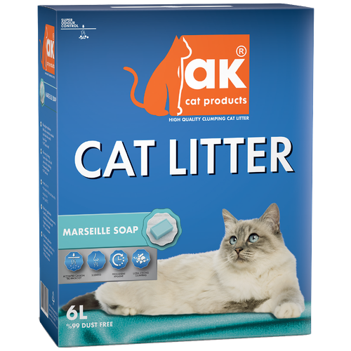 AK Cat Marseille Soap Комкующийся бентонитовый наполнитель с ароматом марсельского мыла 6л фотография