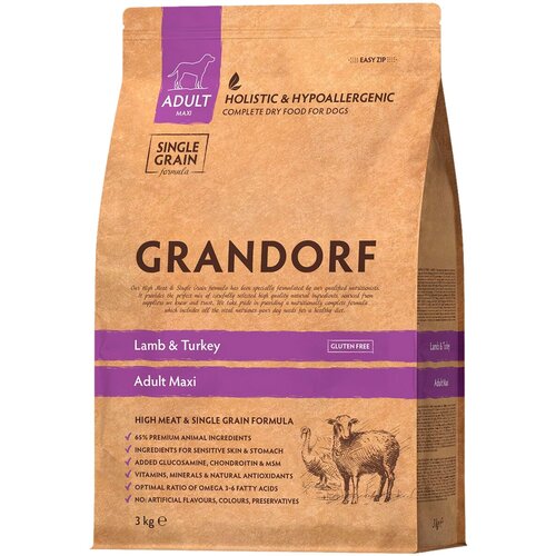 GRANDORF SINGLE GRAIN DOG ADULT MAXI LAMB & TURKEY низкозерновой для взрослых собак крупных пород с ягненком и индейкой (3 кг) фотография