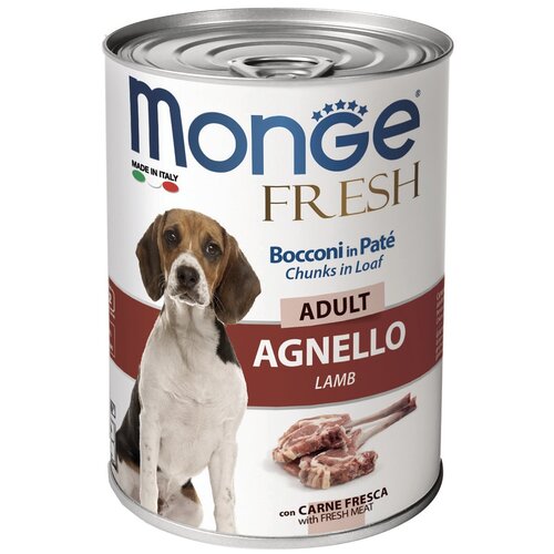 Влажный корм для собак Monge Dog Fresh Adult Chunks in Loaf AGNELLO, мясной рулет, ягненок, 4 шт. х 400 г фотография