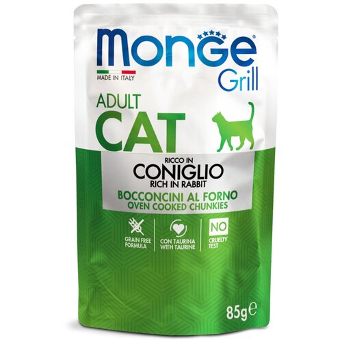 Monge Cat Grill Pouch паучи для взрослых кошек итальянский кролик 85г фотография