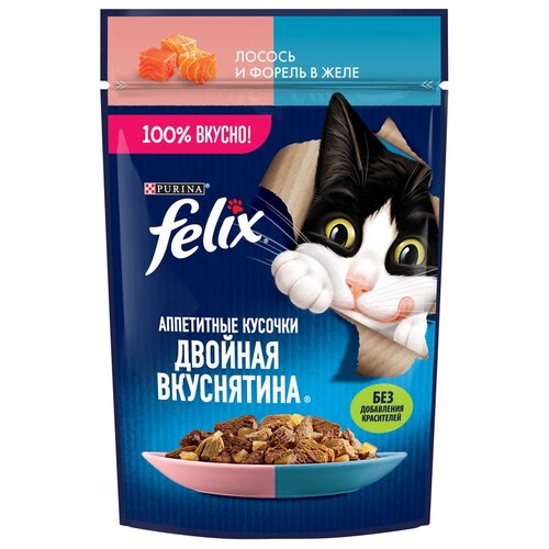 Влажный корм FELIX Двойная Вкуснятина с лососем и форелью, в желе 75 г х 26 фотография