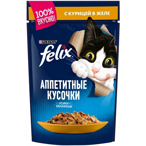 Влажный корм для взрослых кошек Felix Аппетитные кусочки, с курицей 26 шт. х 85 г (кусочки в желе) фотография