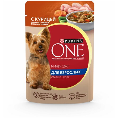 Влажный корм 26 шт*85г PURINA ONE MINI с курицей, морковью и фасолью для малых пород, 1 коробка фотография