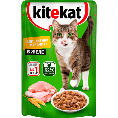 Влажный корм для кошек Kitekat курица 85 г (кусочки в желе) фотография