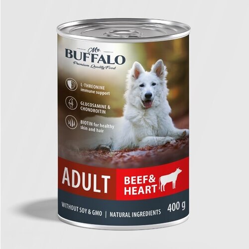 Баффало Mr.Buffalo Adult Dog 3 шт по 400г говядина и сердце консервы для собак фотография