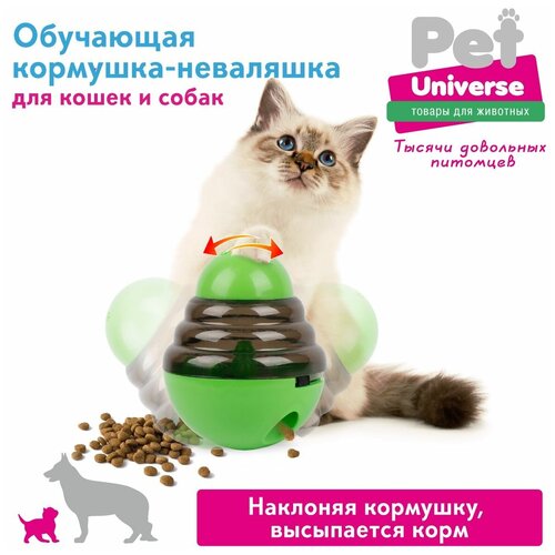 Развивающая игрушка для собак и кошек Pet Universe, головоломка, обучающая неваляшка кормушка дозатор, для медленной еды и лакомств, IQ PU1006GN фотография