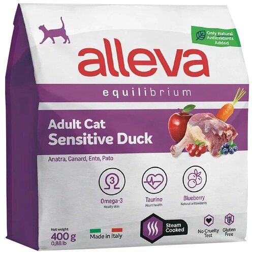 ALLEVA Корм сухой для кошек Equilibrium Cat Adult Sensitive Duck, для взрослых, с уткой, 0,4 кг фотография