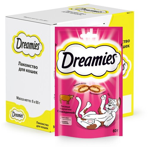 Лакомство для кошек  Dreamies Лакомство для кошек Dreamies подушечки, 360 г 6 уп. (шоу бокс) мясо фотография