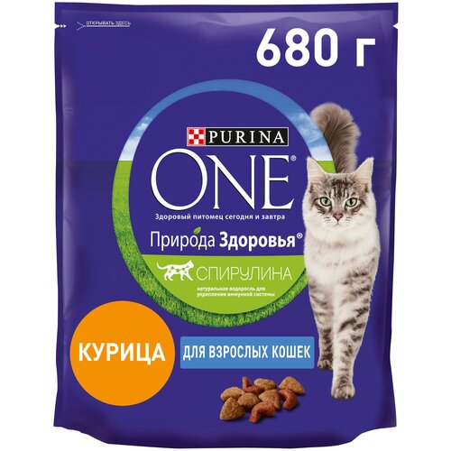 фотография Сухой корм Purina ONE Природа Здоровья для взрослых кошек с курицей, 680 г, купить онлайн 560 рубл