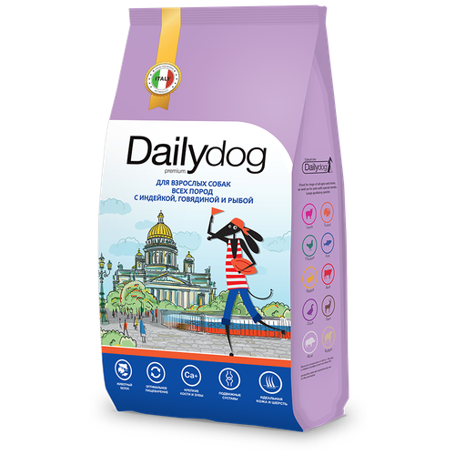 Сухой корм Dailydog casual для взрослых собак всех пород с индейкой, говядиной и рыбой - 20кг фотография