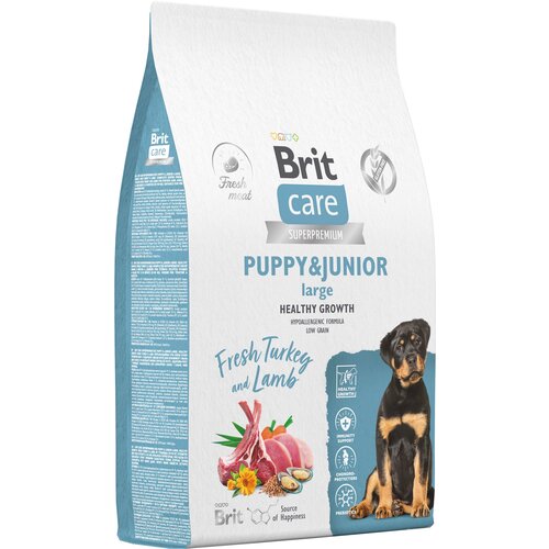 Сухой корм для щенков крупных пород Brit Care Dog Puppy&Junior L Healthy Growth​, с индейкой и ягненком 12 кг фотография